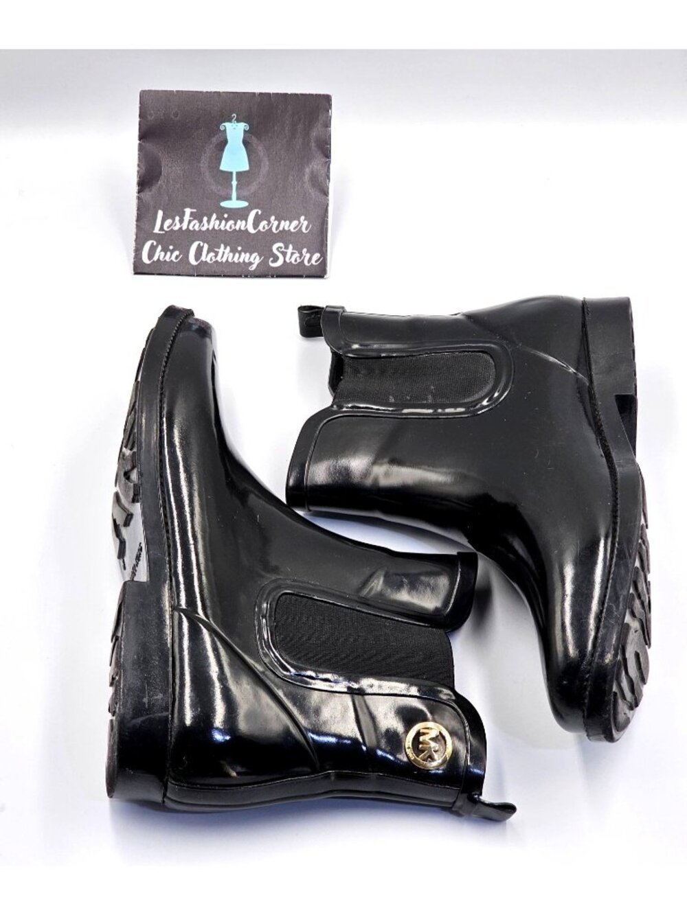 Michael Kors Women's Black Rubber Waterproof Chelsea Rain Boots Size 8 2378 - Picture 11 of 16
